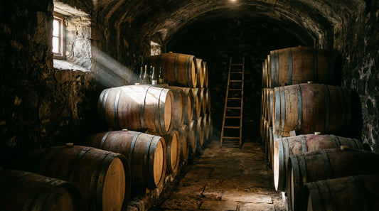 Chenin Blanc Südafrika: Perfekt Servieren & Temperatur | The WineStore - Oak barrels stacked in a shadowy cellar