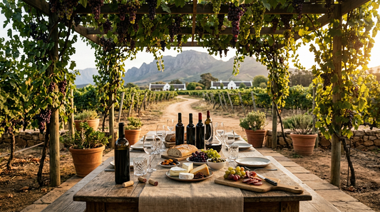 Glen Carlou Wein: Das Südafrikanische Erbe neu entdeckt | The WineStore - A rustic long table under a pergola of vines heavy with grapes